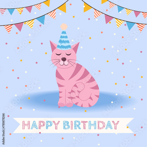 Happy birthday card with cute cat