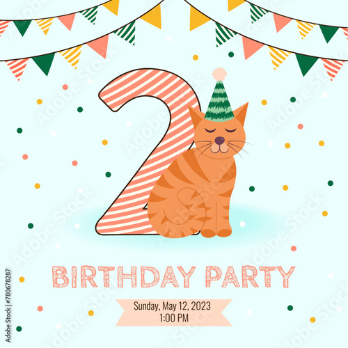 2 Happy birthday card with cute cat