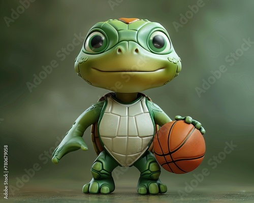 Charming 3D Turtle Tortoise Mascot Athlete with Basketball Ready for Playtime