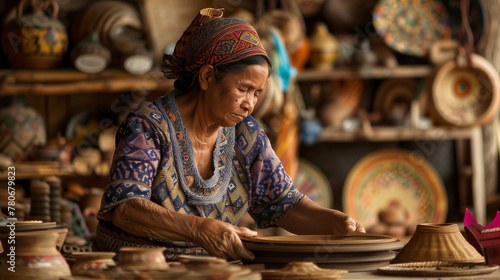 Woman working with pottery