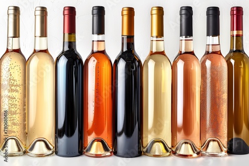A row of elegant wine bottles, symbolizing sophistication and refinement in viticulture.
