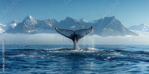 In the majestic ocean, a humpback whale's tail emerges, captivating nature enthusiasts. photo