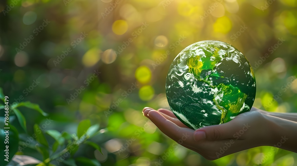 Close up of senior hands holding planet earth over defocused green background with copy space Close up of senior hands holding planet earth over defocused green background with copy space