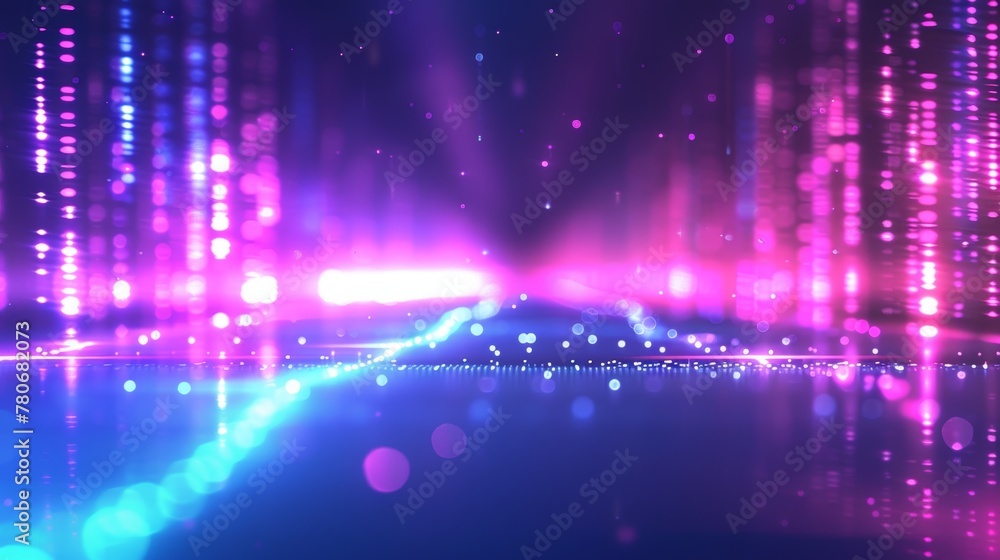 Fototapeta premium Abstract futuristic background with purple and blue glowing neon moving high speed wave lines and bokeh lights. Visualization of sound waves. Data transfer. Fantastic wallpaper gen by AI