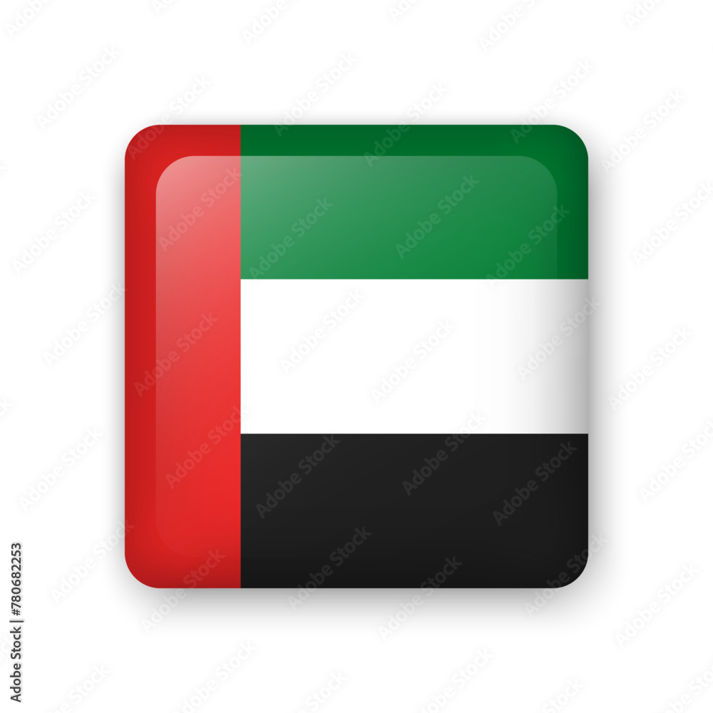 Emirates flag glass icon. Square vector element with shadow. Best for mobile apps, UI and web design. Emirates flag glass icon. Square vector element with shadow. Best for mobile apps, UI and web design.