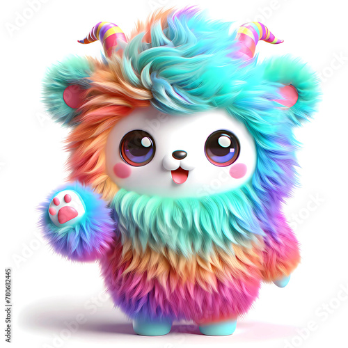 Cartoon cute animal with colorful fur and horns.