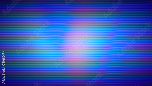 Bright blue prismatic blurry retro background with chromatic aberration effect. Defocused gradient backdrop with old VHS tape lines, 8K 16:9. Horizontal stripes texture. Nostalgia, 70s 80s 90s design