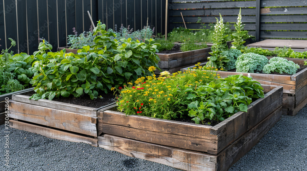 beds in an urban garden growing plants herbs flowers in the city beds in an urban garden growing plants herbs flowers in the city
