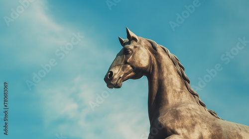 Estátua de cavalo com o céu azul ao fundo