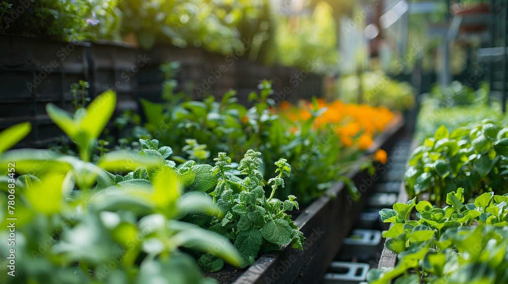 beds in an urban garden growing plants herbs flowers in the city beds in an urban garden growing plants herbs flowers in the city