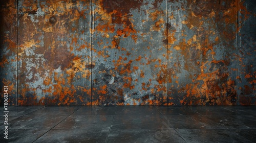 Ultra-realistic 3D rendering of a textured wall with rust and decay, symbolizing time, age, and vintage aesthetics photo