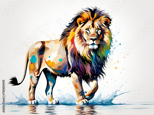 Mighty   lion Mighty lion  running by the water  jumping lion illustrations  picture books  POD images