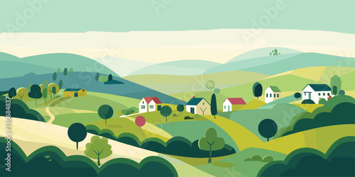 Poster, Cover, and Card Set Featuring Sunny Beach, Village, and Sea View in Europe - Flat Design Illustrations for Vacation Travel and Holiday Relaxation. Summer nature landscape