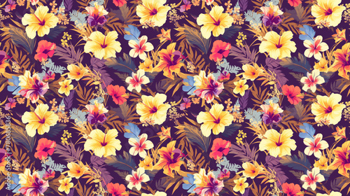 Burst of tropical flowers in vivid colors, seamless floral extravaganza,