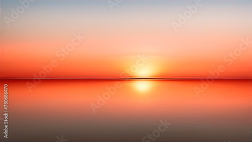 The minimalist background is a sunset sky with the sun, in red, pink and lilac tones. photo