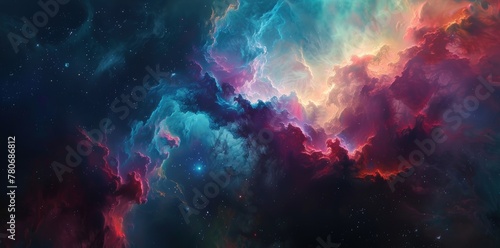 Ethereal nebula with vibrant colors and swirling clouds. Generate AI image © Ashalina