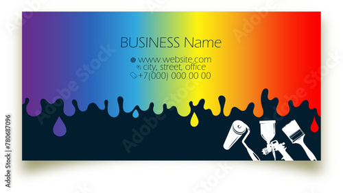 Drops of colored paint smudges, business card for painting work