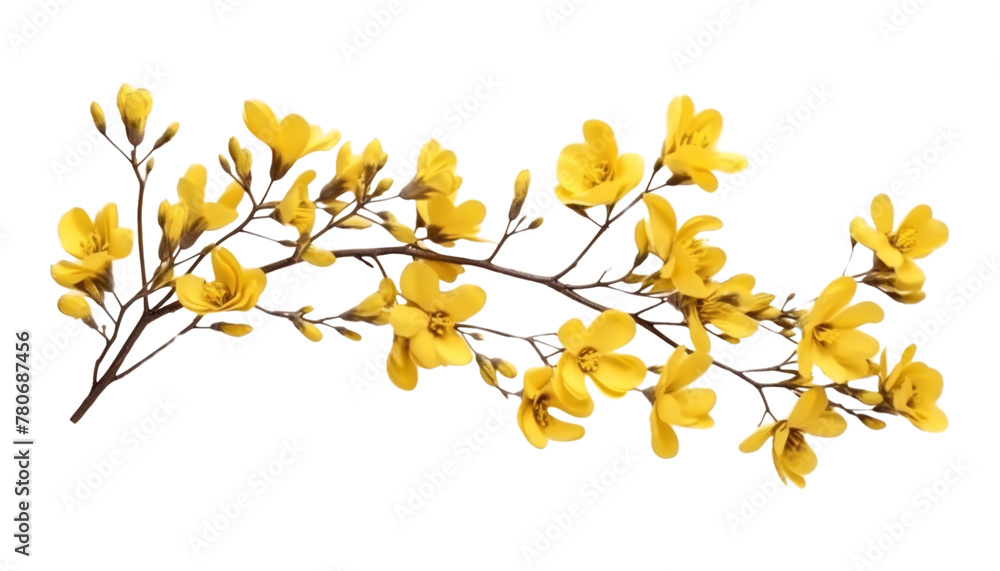 branch with yellow flowers isolated on transparent background cutout