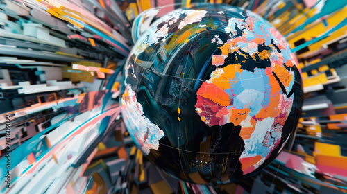 Abstract digital globe illustrating the exchange of cultural content across international borders,