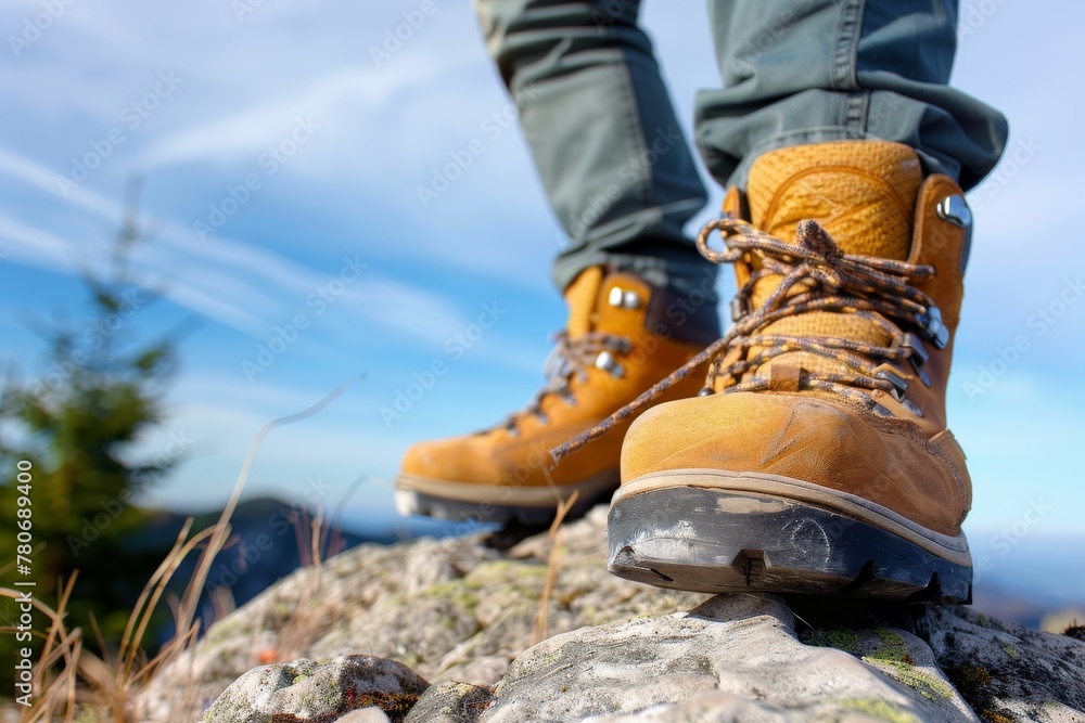 A selfie of men's feet in sneakers on a hilltop enjoying the view. Beautiful simple AI generated image in 4K, unique. A selfie of men's feet in sneakers on a hilltop enjoying the view. Beautiful simple AI generated image in 4K, unique.
