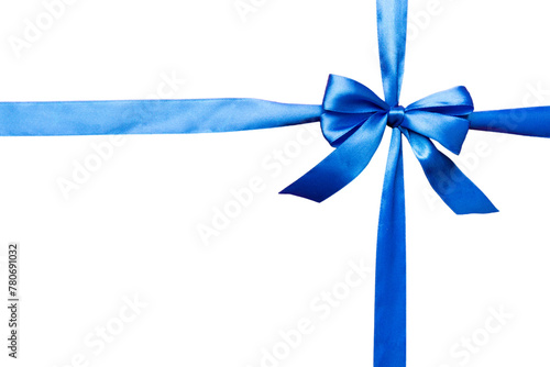blue ribbon bow isolated on white background. empty space for design