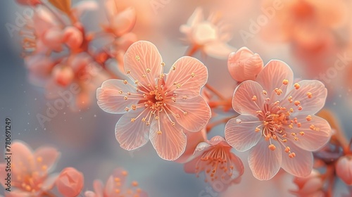 Delicate Pink Cherry Blossoms in Soft Light. Generative AI