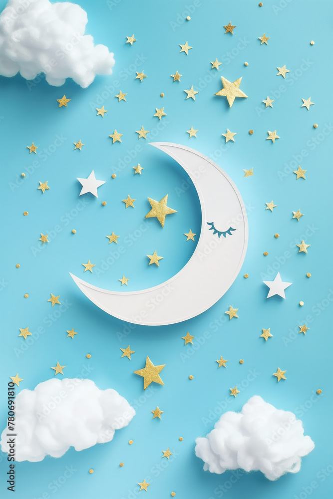 Naklejka premium Paper cut moon and stars