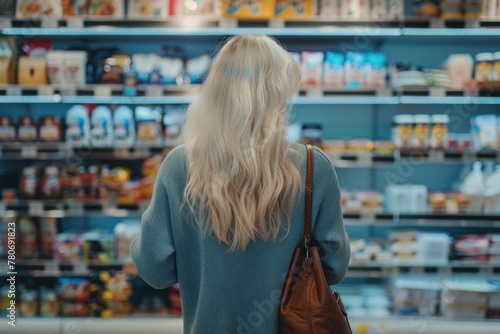 Photo of a woman shopping in the grocery store. Generate AI image