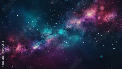 Abstract blur bokeh banner background. Galaxy-inspired tones, midnight blue, cosmic purple, celestial teal, nebula pink, and stardust silver. © xKas