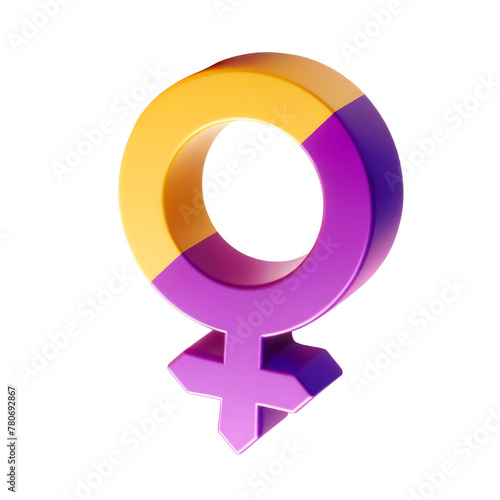 A woman's symbol is shown in a 3D form Pride Day and Month, Rainbow ,3d render isolated transparent.