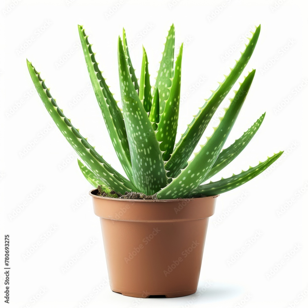 A vibrant green aloe vera plant in a brown pot, isolated on a white background. It’s perfect for themes of natural beauty, health, and wellness. A vibrant green aloe vera plant in a brown pot, isolated on a white background. It’s perfect for themes of natural beauty, health, and wellness.