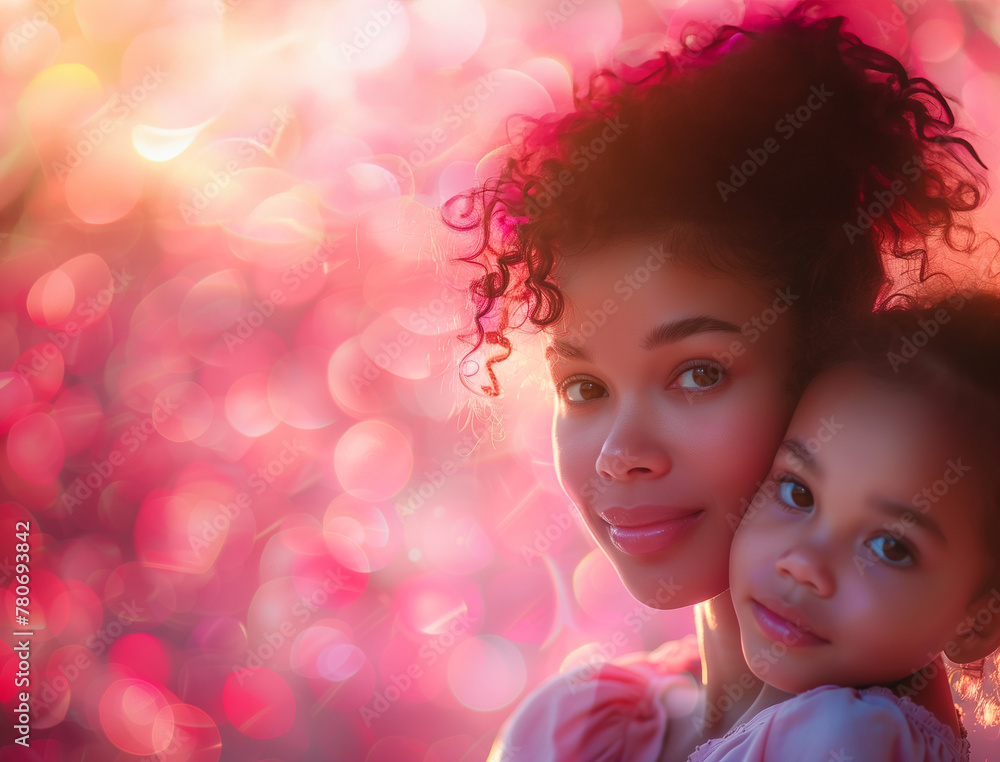 beautiful photography for mother's day, a mother with her children on pink background beautiful photography for mother's day, a mother with her children on pink background