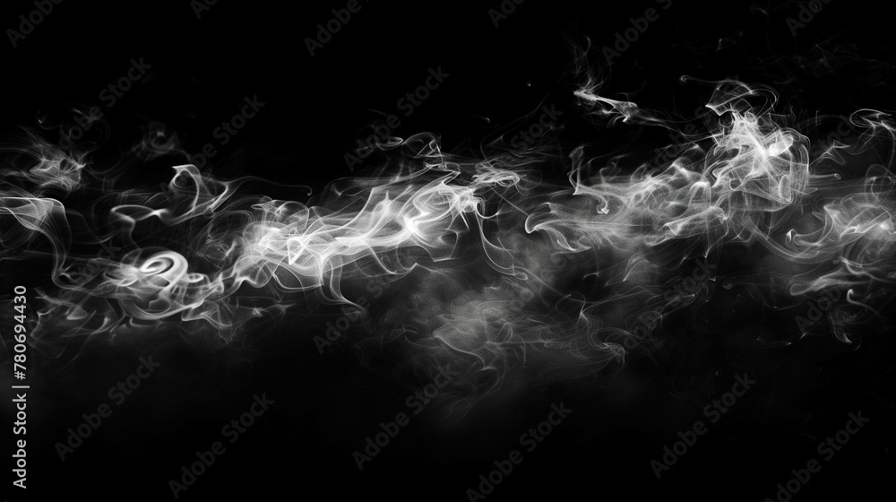 Fototapeta premium White smoke floating on a black background, creating interesting patterns, a mysterious pattern