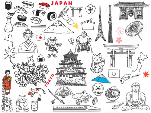 日本の手書きイラスト(東アジア、旅行、文化、観光)