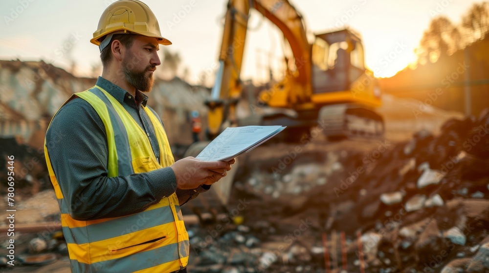 With meticulous attention, the engineer ensures excavators are utilized effectively With meticulous attention, the engineer ensures excavators are utilized effectively