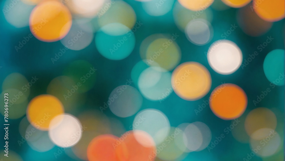 Abstract blur bokeh banner background. Tropical vibes, turquoise blue, palm green, sunshine yellow, coral orange, and coconut white.