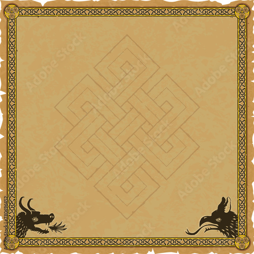 Medieval Parchment with Viking Frame, Dragons, Knot