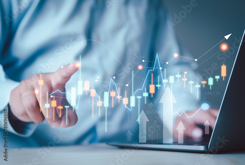 Banking, Finance and Investment Business Business people analyze market data, reports, financial graphs, economic growth, business strategies, risk management solutions.