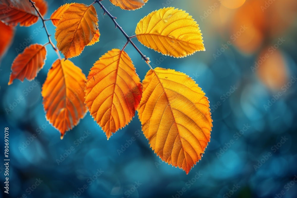Obraz premium The foliage of an autumn park bathed in the golden light of sunset, leaves aglow with warm hues, capturing the essence of fall's beauty