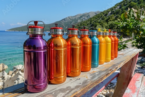 Eco-friendly water bottles made from biodegradable materials, a symbol of sustainable living and plastic reduction in the environment