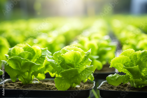 Lettuce growing in greenhouse  photo