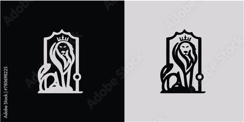 Royal king lion crown symbols. Elegant Black and white Leo animal logo. Premium luxury brand identity icon. Vector illustration.