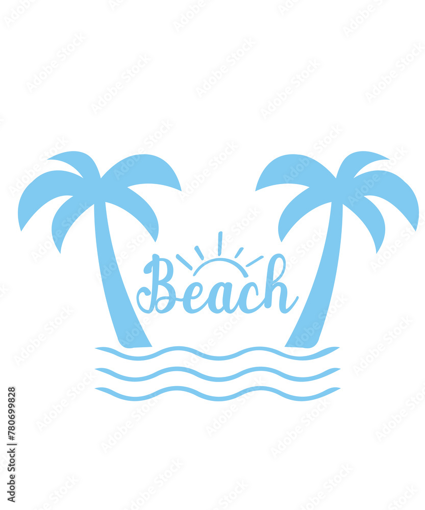 Fototapeta premium Beach clip art design on plain white transparent isolated background for card, shirt, hoodie, sweatshirt, apparel, tag, mug, icon, poster or badge