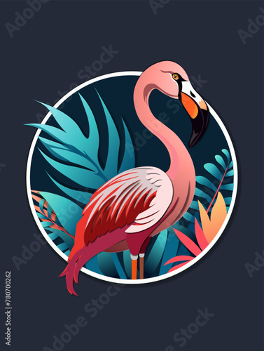Flamingo on the dark blue background
