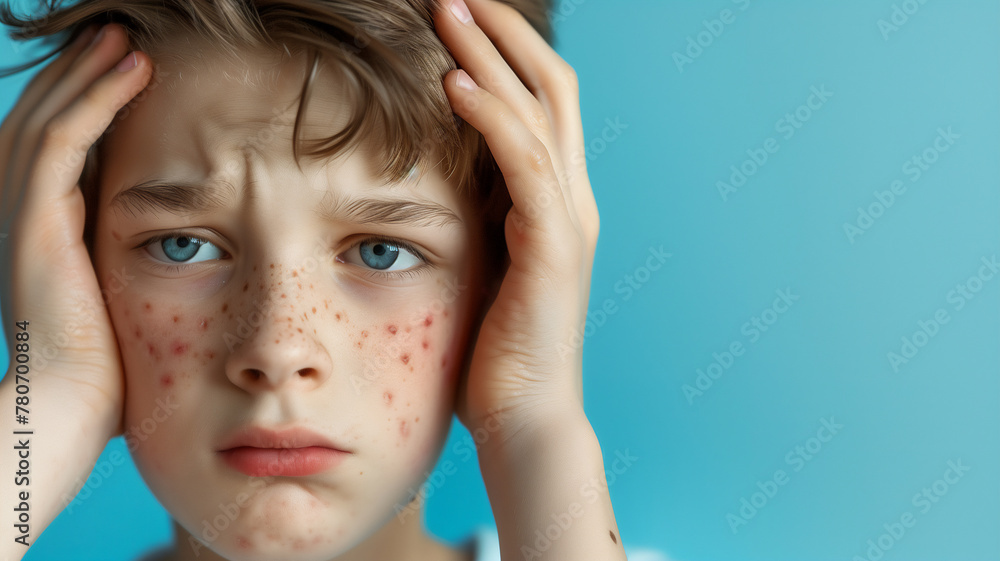 teenage boyhave acne problem , Facial skin problems . teenage boyhave acne problem , Facial skin problems .