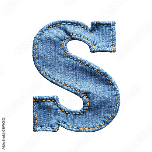 Jeans letters S, Denim alphabet, PNG file. Generative AI photo