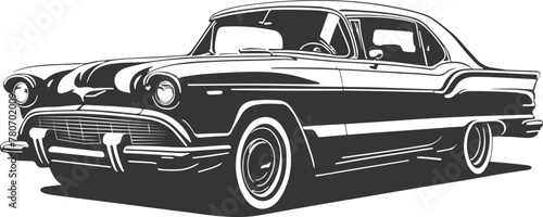 Classic american car style. Vintage vehicle vector illustration. Modern print design of retro machine.