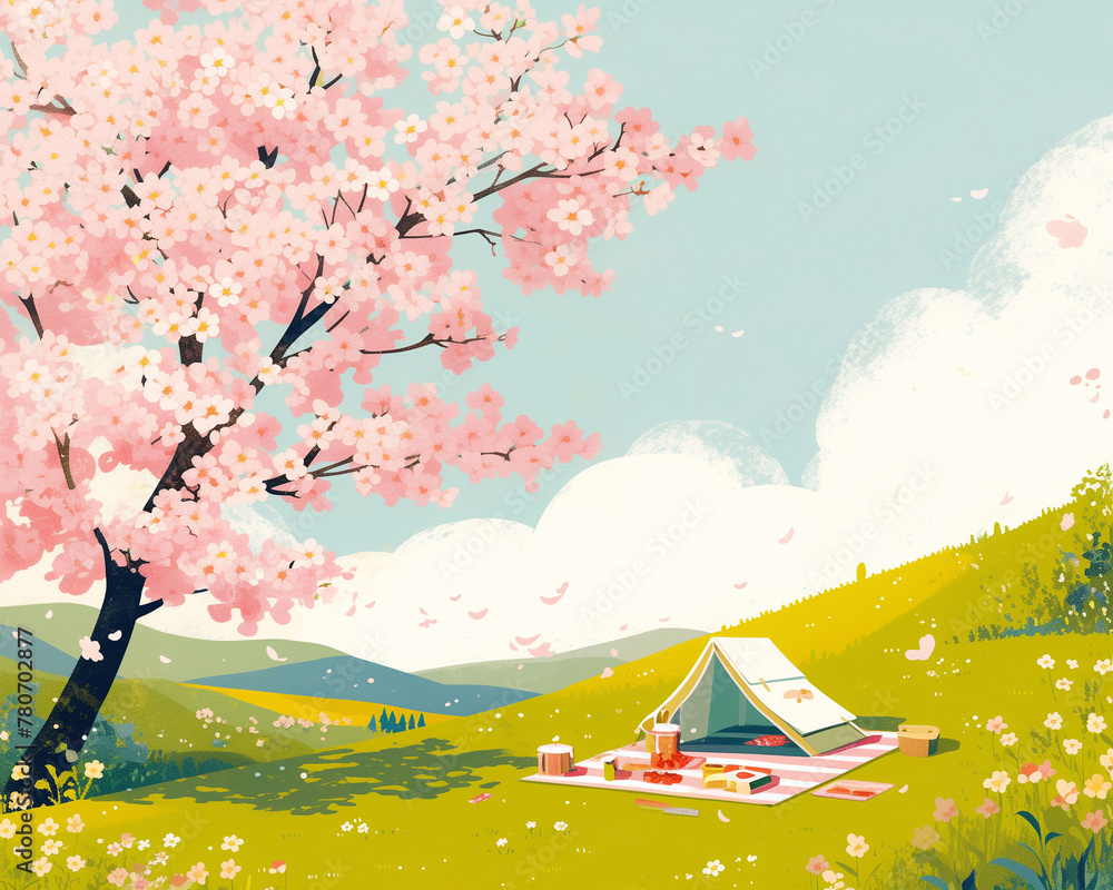 Spring, scenery, cherry blossoms, picnics, nature