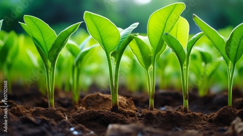 Seedlings of banana trees with lush and sizable green leaves