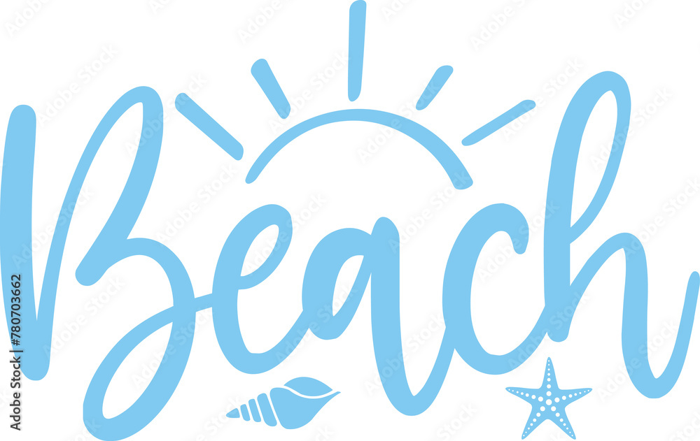Fototapeta premium Beach clip art design on plain white transparent isolated background for card, shirt, hoodie, sweatshirt, apparel, tag, mug, icon, poster or badge